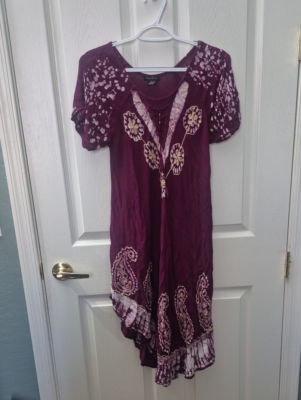 Boho Embroidered Purple Women’s Dress - One Size